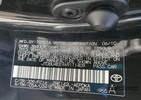 2010 Toyota Corolla Base из США, поврежденный, VIN JTDBU4EE9A9111409